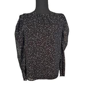 EXPRESS LONG SLEEVE PUFF SHOULDER BLACK AND GRAY POLKA DOT TOP
